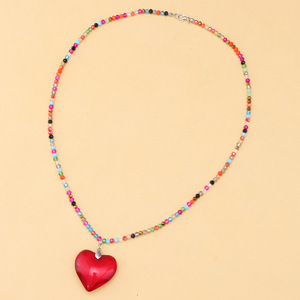 Collar de Cuentas de Colores con Colgante de Corazón de Cristal Rojo, Joyería de Moda para Mujer, Regalo - Product Image 5