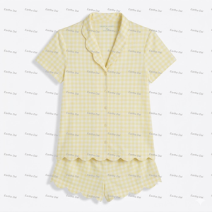 <span class=keywords><strong>Pigiama</strong></span> Estivo per Bambine, Set Rosa a Quadretti con Bordo Smerlato, <span class=keywords><strong>2</strong></span> <span class=keywords><strong>Pezzi</strong></span> con Bottoni, Abbigliamento da Notte per Bambine - Product Image 4