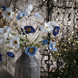 Fleur de pavot artificielle <span class=keywords><strong>en</strong></span> soie blanche et bleue L-010, toucher réaliste, pour décoration de mariage, maison, remise de diplôme, fête des mères, Saint-Valentin - Product Image 2