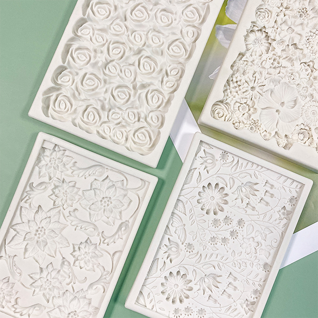 3D Pieno Fiore Della Torta Del Silicone di Goffratura Del Fondente Mat Impressione Texture Lace Stuoia Della Torta Della Bordo Del Fiore Della Resina di Argilla Gumpaste Stampi