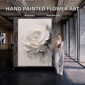 <span class=keywords><strong>Peinture</strong></span> murale abstraite moderne en acrylique, texture plastique, <span class=keywords><strong>fleurs</strong></span> noires et blanches, 100% peinte à la main, œuvre d'art faite à la main, pour intérieur - Product Image 2