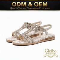 Wholesale ODM OEM 2026 Bohemian Rhinestone Flat Sandals Women Elastic <strong>Ankle</strong> <strong>Strap</strong> Glitter Gemstone Sandals Multi Colors Summer