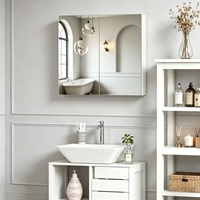 Armoire à pharmacie murale en acier inoxydable à double porte, miroir de salle de bain, étanche, 3 niveaux de rangement, grande capacité