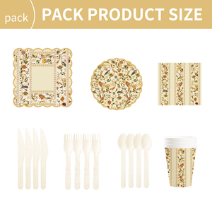 DAMAI New Customized Flower Theme Birthday Party <b>Disposable</b> Paper Plates Napkin Cups Brown Floral Tableware Set - Product Image 6