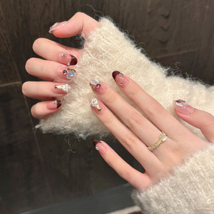Art des ongles artisanal de Noël français - Ongles courts à couverture complète, motif étoile à quatre branches, application sur les doigts, vente en gros - Product Image 5