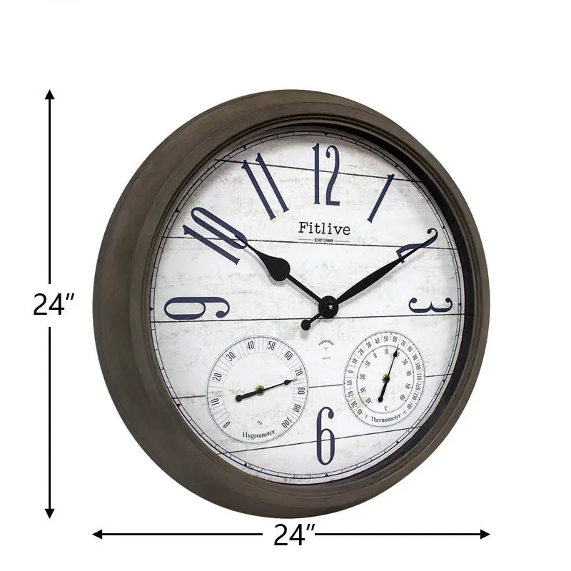 24 inç büyük su geçirmez açık duvar saati termometreler Vintage sessiz duvar saati s pil kumandalı saat