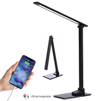 Lampe de bureau LED, lampe de lecture, à intensité variable, pliable, ultra-fine, en métal, 5 températures de couleur, port de charge USB, veilleuse, bureau, étude