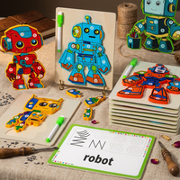 Jeu éducatif 2-en-1 pour l'apprentissage précoce : Puzzle robot DIY et tableau blanc de dessin en bois