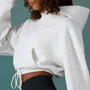 High Quality Eco-Friendly Printed Casual Knitted Breathable Fitness Wear Cropped Pullover Hooded Elastic Waistband Soft Cotton - Product Image 5