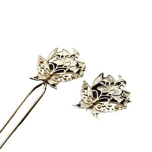 Épingle à cheveux papillon en cuivre pur 15 cm, plaqué or et argent, style antique, accessoire de mariage - Product Image 5