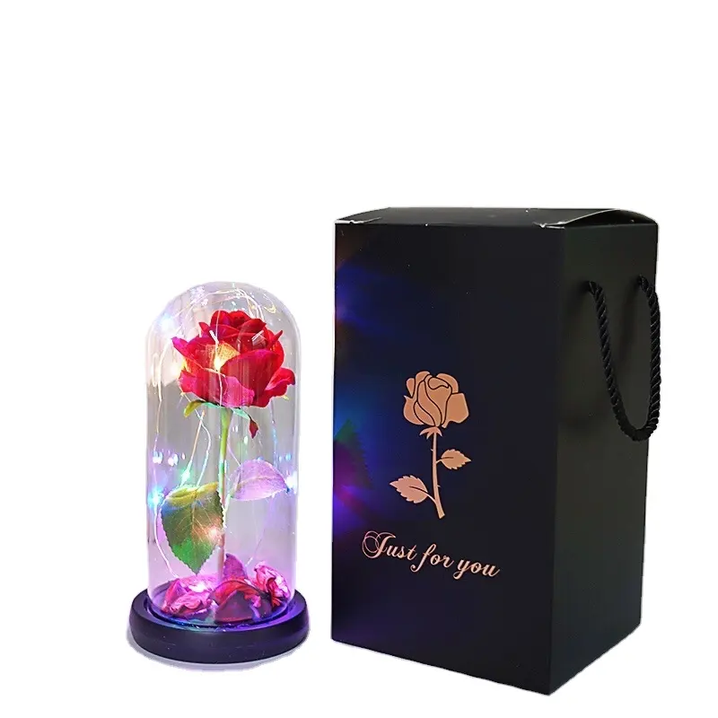 DREA Hot Selling Corporate Geschenke Artikel Hochzeits geschenke Werbeartikel Seide Rose mit Glas abdeckung Geschenk box Set