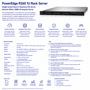 Serveur en rack Dell PowerEdge R260 1U, processeur Xeon E à une seule prise, serveur de fichiers professionnel, serveur d'<span class=keywords><strong>entreprise</strong></span> pour les PME et les bureaux à distance - Product Image 1