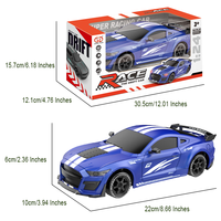 Coche de Carreras a Control Remoto Blue Mustang 4WD RC Drift 1:24, 2.4GHz, Alta Velocidad, con Cargador, Cable USB, Listo para Usar en Interiores y Exteriores