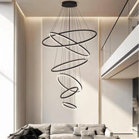 Zèle éclairage moderne cercle lumières Salon aluminium finition noire ronde 6 anneaux led suspension