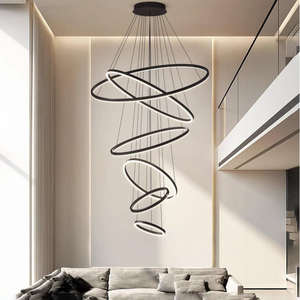 Zeal Lighting Modern Circle <b>Lights</b> <b>Living</b> <b>Room</b> Aluminum Black Finish Round 6 Ring <b>Led</b> Pendant <b>Light</b> - Product Image 2