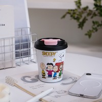 Gobelet isotherme portable réutilisable en acier inoxydable 316 de 250 ml avec impression personnage Snoopy et couvercle à paille rabattable