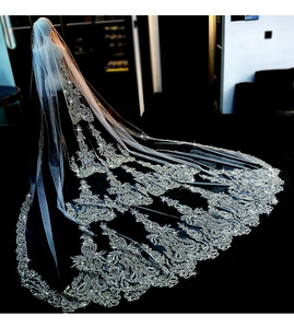 LUOXIN velo da sposa lungo in pizzo con perline di paillettes di cristallo lungo di lusso LUOXIN - Product Image 6