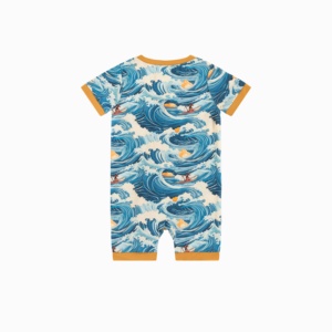 Combinaison pour bébé garçon Miozing Summer Beach Wave Print Bamboo - Douce, respirante, écologique, fermeture éclair bidirectionnelle, en stock - Product Image 3