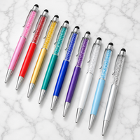 Pena Bolpoin Kristal Berkilau dengan Ujung Stylus Klip Logam Pena Tulis Halus untuk Tablet Ponsel Hadiah Penandatanganan Berbagai Warna