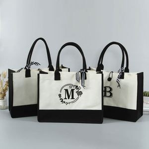 Custom Logo Manufacturers Eco-Friendly Recyclable Customized Black <b>White</b> Foldable Women's Canvas Tote Shopping <b>Bag</b> - Product Image 1