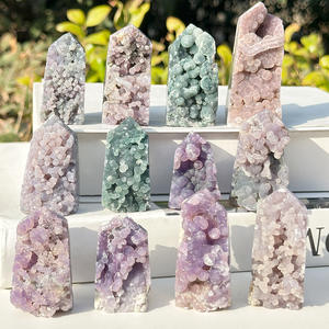 หินอาเกตองุ่นธรรมชาติ รูปทรงหอคอย อาเกตสีม่วง ตัวอย่างแร่ ของตกแต่งบ้าน คริสตัลบำบัด จุดคริสตัลหรูหรา ฟง - Product Image 1