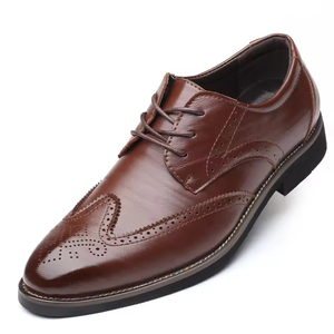 Chaussures habillées Oxford vintage de style britannique pour hommes, cuir verni brillant, bout carré sculpté, chaussures formelles augmentant la taille, mariage - Product Image 4