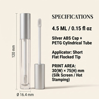 Tube de brillant à lèvres 4,5 ml, flacon vide avec applicateur à baguette pour étiquette privée personnalisée, vente en gros