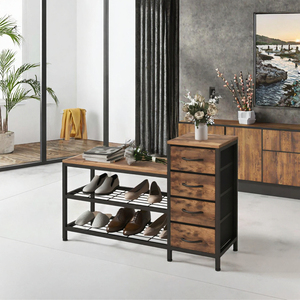 Living Room Mudroom Villa Steel Frame Convertible Adjustable Modern Seating <b>Shoe</b> Shelf <b>Storage</b> Cabinet Entryway <b>Rack</b> 3-Tier Home - Product Image 3