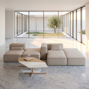 Avant-garde Minimalist Modular Sectional with Fabric <b>Cover</b> and Sponge Filling Modern Geometric Blocky Design Set - Product Image 3