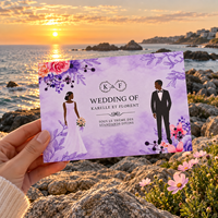 Carte d'invitation de mariage personnalisée, motif floral violet, papier artistique imprimé, vente en gros, fabricant OEM ODM, fournisseur d'usine, cadeau événementiel