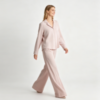 Pyjama pour femmes en coton et fibre de bambou personnalisé, respirant, doux, couleur unie, col élastique, ensemble de pyjama