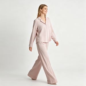 Customized Modal Bamboo Fiber Cotton Women's Pajamas Breathable Soft Solid Color Collar Elastic Pajama Set - Product Image 2
