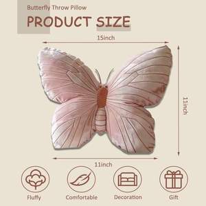 Bantal bentuk kupu-kupu boneka lembut bantal hewan dekoratif beludru mewah merah muda untuk teknik hidup anyaman tempat tidur sofa - Product Image 5