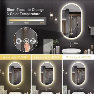 Espejo LED para baño Espejo de tocador de 20*36 pulgadas con luces Espejo de baño ovalado antivaho 3 colores y pared regulable continua - Product Image 4