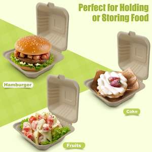 Bagazo Natural <span class=keywords><strong>de</strong></span> 6 pulgadas (fibra <span class=keywords><strong>de</strong></span> caña <span class=keywords><strong>de</strong></span> azúcar) <span class=keywords><strong>hamburguesa</strong></span> acanalada compostable para llevar cajas <span class=keywords><strong>de</strong></span> comida - Product Image 2