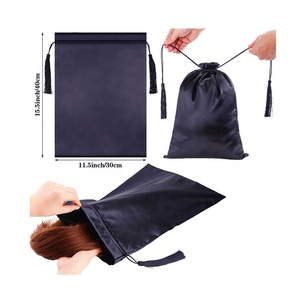 Yüksek kalite özel Logo ipek saten peruk İpli ambalaj çanta depolama saten çanta saç demetleri için - Product Image 1