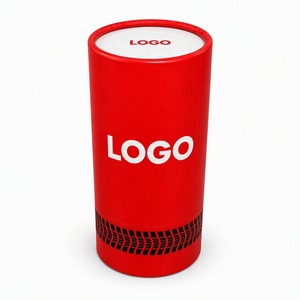 Caja de pañuelos faciales cilíndrica roja de 2 capas de pulpa de madera virgen con logotipo personalizado y diseño de rayas negras para uso en oficinas y hoteles - Product Image 1