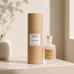 Aikun MOQ30pcs Kraft 250ml Round Glass Bottle Paper Tube Sticker Logo Custom Lasting Scent Aroma <b>Reed</b> <b>Diffuser</b> Set <b>for</b> Holiday - Product Image 1