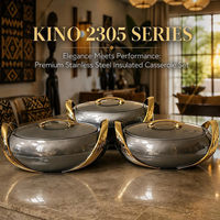 Ensemble chauffe-plats Royal Gold orné 3 pièces – Marmite de service isotherme grande capacité pour banquets de l'Aïd, mariages et fêtes