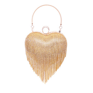 <strong>White</strong> Golden Women's Crystal Ball Hearted-shape <strong>Evening</strong> Clutch Wedding Purse Wristlet <strong>Bag</strong> - Product Image 1