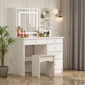 Coiffeuse en bois blanc brillant, Design élégant, coiffeuse, <span class=keywords><strong>Table</strong></span> de maquillage avec écran tactile, miroir LED pour chambre de fille - Product Image 4