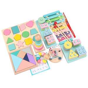 Ensemble de jouets en bois pour bébés et tout-petits, jouets éducatifs de tri de formes, blocs de construction empilables, xylophone, <span class=keywords><strong>labyrinthe</strong></span> de perles, jouets d'apprentissage - Product Image 5