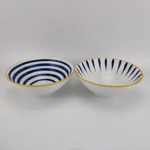 Mangkuk Porselen dengan Desain Sederhana Gaya Jepang 8 "Mangkuk Keramik Porselen Makan Malam Set