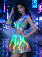 Robe deux pièces holographique irisée à LED, haut et jupe lumineux à couleurs changeantes, tenue de DJ de boîte de nuit et de défilé de carnaval