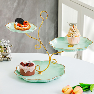 Plateau à fruits en forme de fleur avec cadre doré, plateau à trois niveaux pour décorations de fête - Product Image 4
