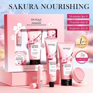 BIOAQUA Serie Sakura, Set de 4 Piezas, Loción Corporal Hidratante y Nutritiva, Crema de Manos, Reparación de Labios y Piel, Set de Regalo con Fragancia para Invierno - Product Image 3