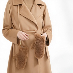 Warm Winter Solid Color Faux Fur Lined <b>Mittens</b> <b>Gloves</b> Plain Style Wrist Length Acrylic Cotton Material Daily Use - Product Image 1