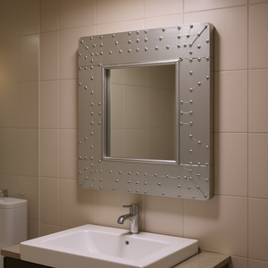 Espejo cuadrado Aviator de 19.7 pulgadas con marco de metal plateado, diseño industrial para espejos de baño, para colgar en la pared - Product Image 2