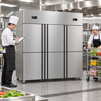 Congélateur vertical commercial en acier inoxydable à six portes, grande capacité, pour hôtel, restaurant et cuisine de traiteur