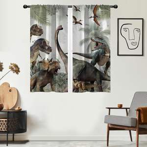 Cortinas de Ventana con Diseño de Dinosaurios, Estilo Jurásico, para Niños y Niñas, Animales, Naturaleza, Bosque, Hojas, Lindas, para Habitación de Adolescentes, 2 Paneles - Product Image 3